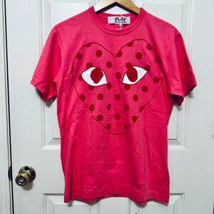 COMME DES GARÇONS PLAY POLKA DOTS HEART GRAPHIC PRINTS T-SHIRT PINK JAPAN